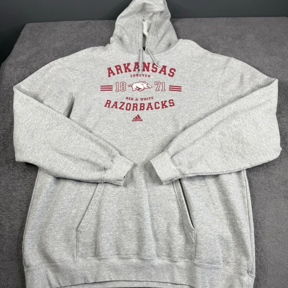 Arkansas Razorbacks Adidas Hoodie 2X‎ Gray Football Heavy Pockets Men